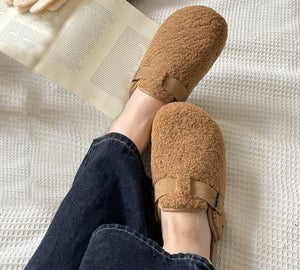 EVERAU® UGG Women Shearling Buckle Sandal Slides Greta EVERAU