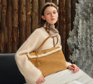 AUSTRALIAN SHEPHERD® Women Fluffy Wool Adjustable Strap Over Shoulder Tote Bag Duwel UGG AUSTRALIAN SHEPHERD