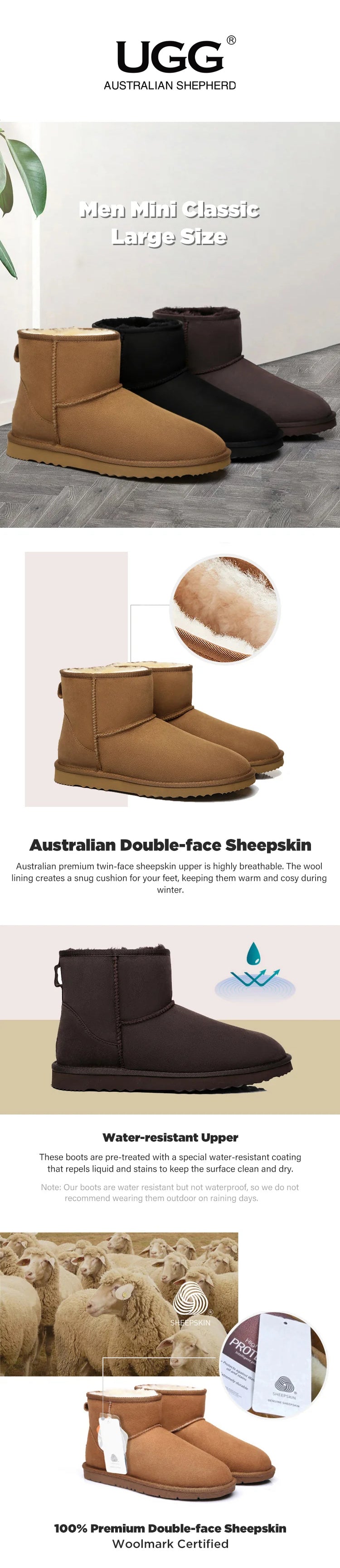 AUSTRALIAN SHEPHERD® UGG Boots Men Large Size Mini Classic