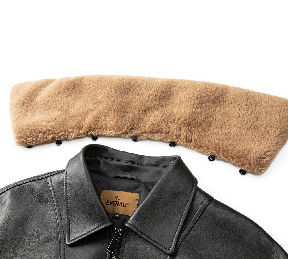 EVERAU® Sheepskin Leather Jacket Women Detachable Wool Collar Voco EVERAU