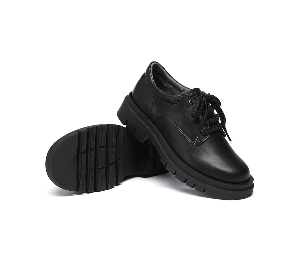 EVERAU® Senior Black Leather Large Size Lace Up School Shoes - UGG EXPRESS