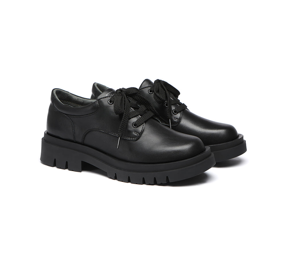 EVERAU® Senior Black Leather Large Size Lace Up School Shoes - UGG EXPRESS