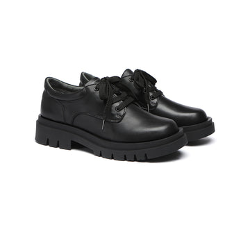 EVERAU® Senior Black Leather Large Size Lace Up School Shoes - UGG EXPRESS