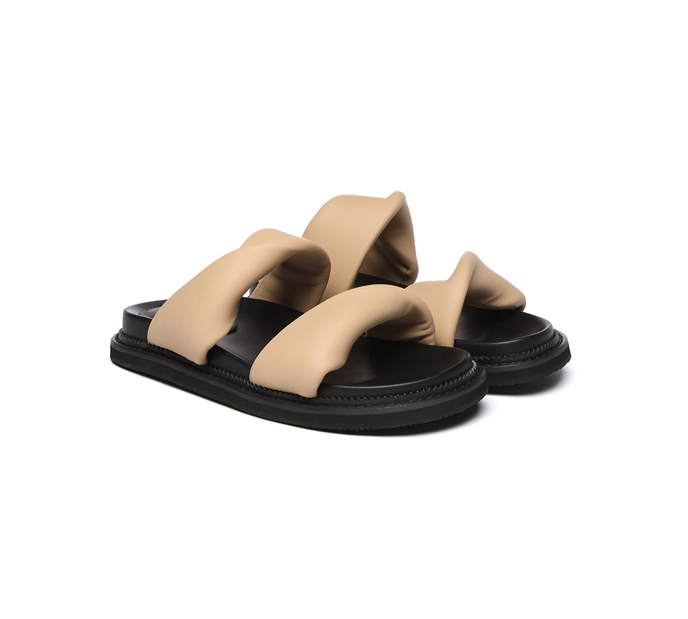 EVERAU?? Women Slides Leather Padded Twist Slip-on Sandals Eloise - UGG EXPRESS