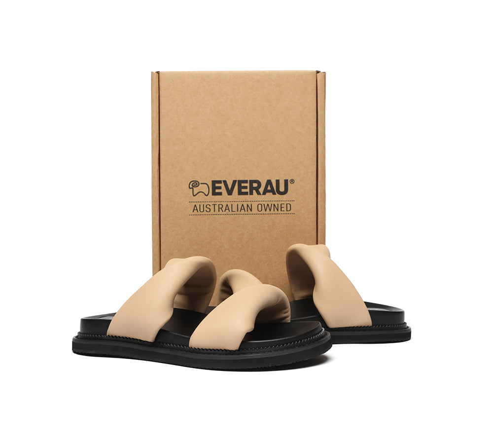 EVERAU?? Women Slides Leather Padded Twist Slip-on Sandals Eloise - UGG EXPRESS