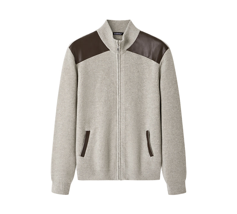 EVERAU® Wool Blend Zip-Up Jacket Stand Collar Urban Style Canver EVERAU