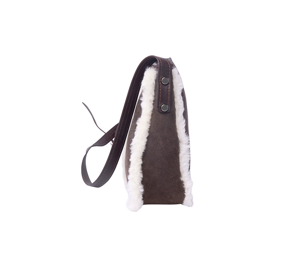Women Sheepskin Wool Zip Shearling Lined Over Shoulder Bag - UGG EXPRESS