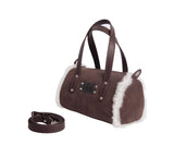 Women Sheepskin Wool Small Hand Carry Shoulder Strap Zip Barrell Bag