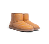 EVERAU® UGG Boots Sheepskin Wool Yellow Diagonal Stripe Print Mini Classic Suede EU41
