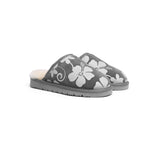 EVERAU® UGG Slippers Sheepskin Wool Grey Floral Print Suede Cruz EU39