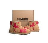 EVERAU® UGG Boots Sheepskin Wool Red Floral Print Mini Classic Suede EU40