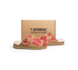 EVERAU® UGG Slippers Sheepskin Wool Red Floral Print Suede Cruz EU40