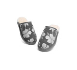 EVERAU® UGG Slippers Sheepskin Wool Grey Floral Print Suede Cruz EU40