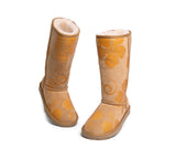 EVERAU® UGG Boots Sheepskin Wool Yellow Floral Print Tall Classic Suede EU41