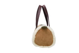 Women Sheepskin Wool Small Hand Carry Shoulder Strap Zip Barrell Bag