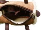 Women Sheepskin Wool Small Hand Carry Shoulder Strap Zip Barrell Bag