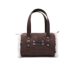 Women Sheepskin Wool Small Hand Carry Shoulder Strap Zip Barrell Bag