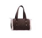 Women Sheepskin Wool Small Hand Carry Shoulder Strap Zip Barrell Bag