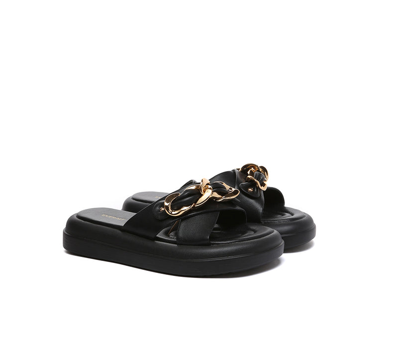 EVERAU® Women Slides Metal Decor Crossover Platform Chiffon - UGG EXPRESS