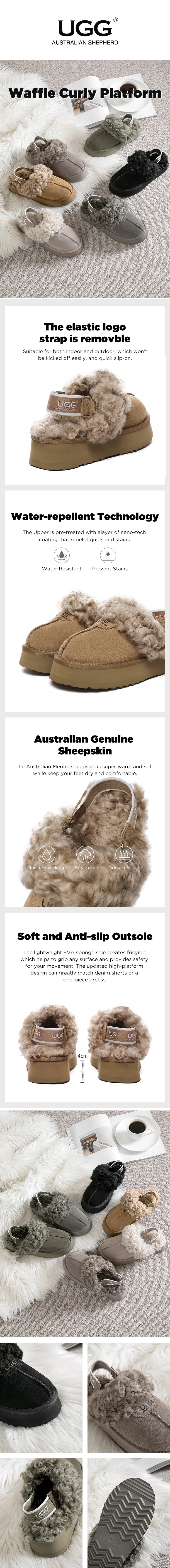 AUSTRALIAN SHEPHERD® UGG Slippers Women Platform Waffle Curly