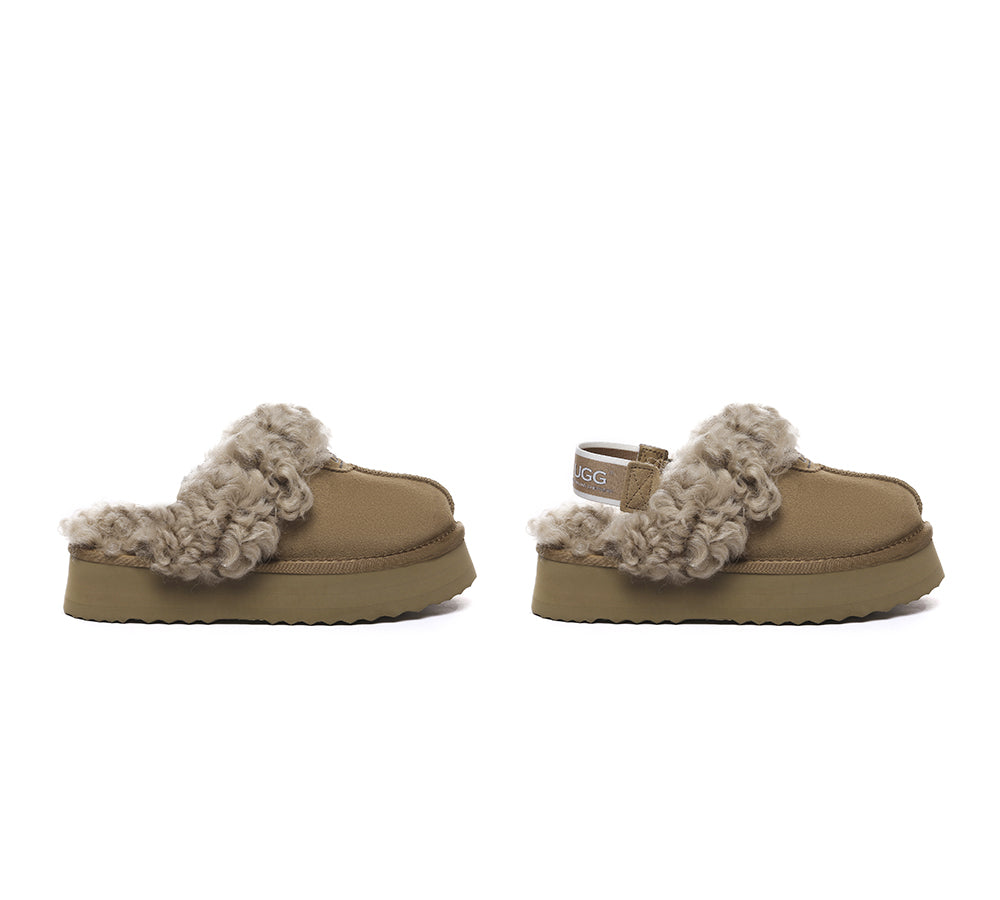 AUSTRALIAN SHEPHERD?? UGG Slippers Women Removable Wool Strap Slingback Platform Waffle Curly - UGG EXPRESS