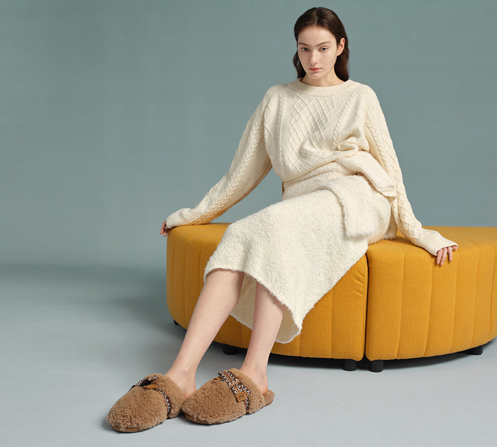 AUSTRALIAN SHEPHERD® UGG Slippers Women Sheepskin Wool Bow Cecil UGG AUSTRALIAN SHEPHERD