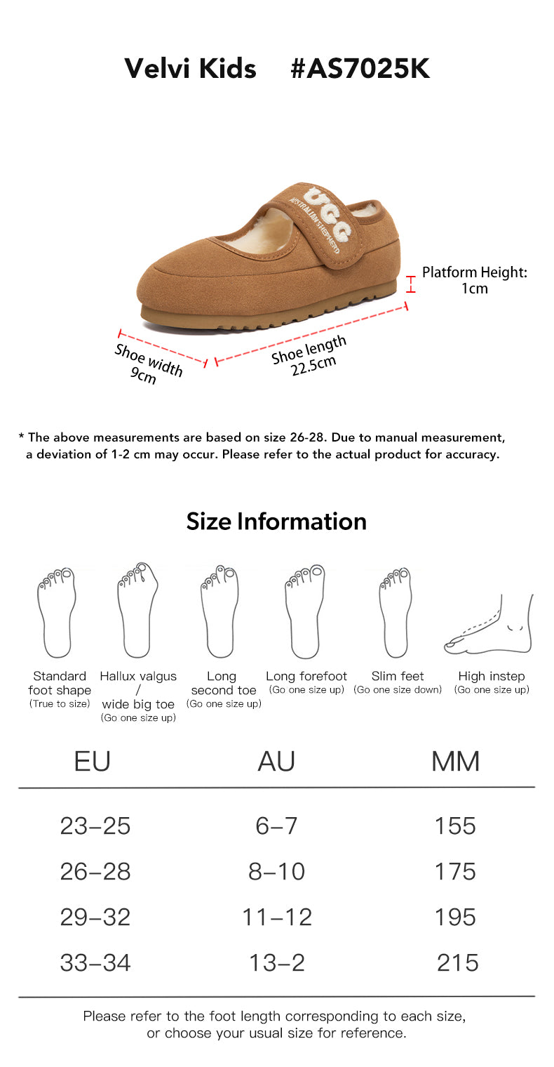 AUSTRALIAN SHEPHERD® UGG Slippers Kids Mary Jane Velvi size chart