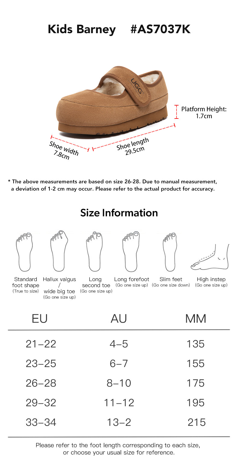 AUSTRALIAN SHEPHERD® UGG Slippers Kids Mary Jane Millie size chart