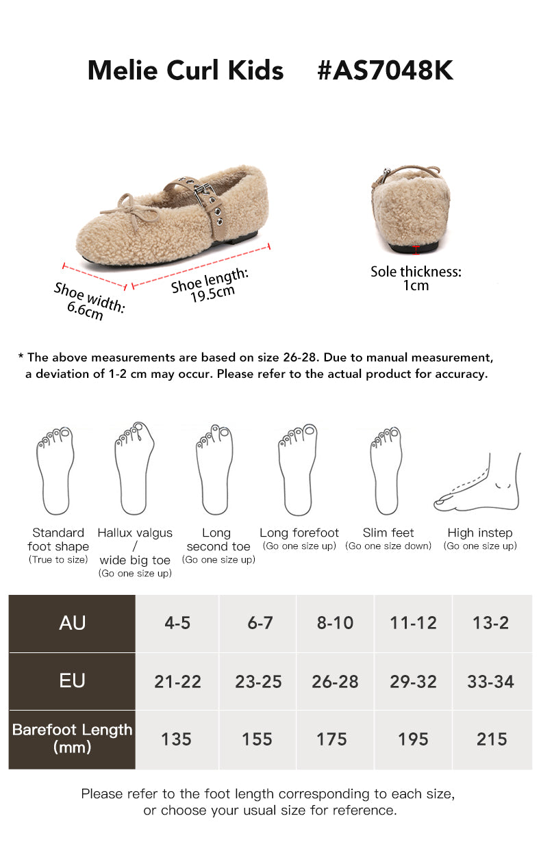 AUSTRALIAN SHEPHERD® Kids UGG Slippers Bouclé Wool Melie Curl size chart