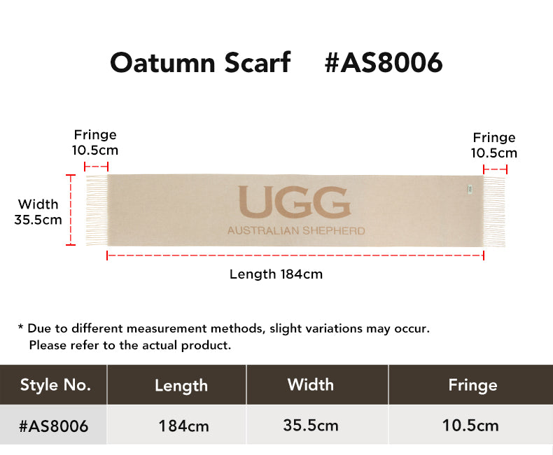 AUSTRALIAN SHEPHERD® 100% Wool Plain Scarf Oatumn size chart