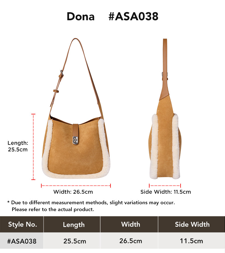 AUSTRALIAN SHEPHERD® Women Fluffy Wool Over Shoulder Bag Dona size chart