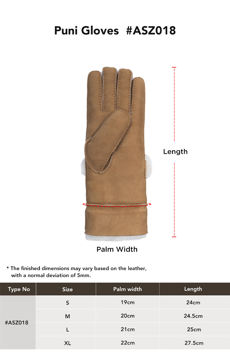 AUSTRALIAN SHEPHERD® Sheepskin Wool Gloves Puni size chart