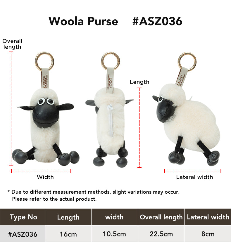 AUSTRALIAN SHEPHERD® UGG Wool Sheep Plush Keychain Woola Purse size chart