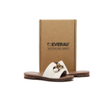 EVERAU® Women Leather Metal Ultra Soft Flat Slides Jianna - UGG EXPRESS