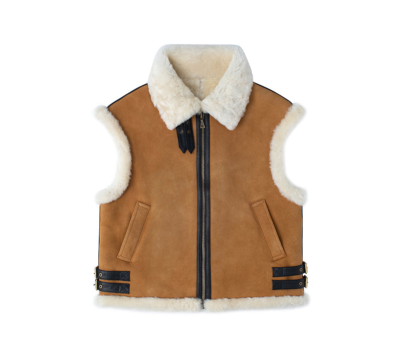 EVERAU® Fluffy Sheepskin Wool Zip Sleeveless Vest Dale