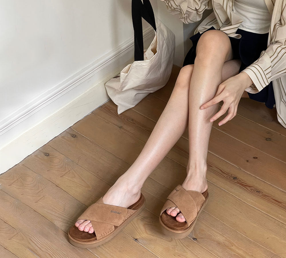 EVERAU® Adjustable Crossover Slip-on Summer Slides Lilac EVERAU