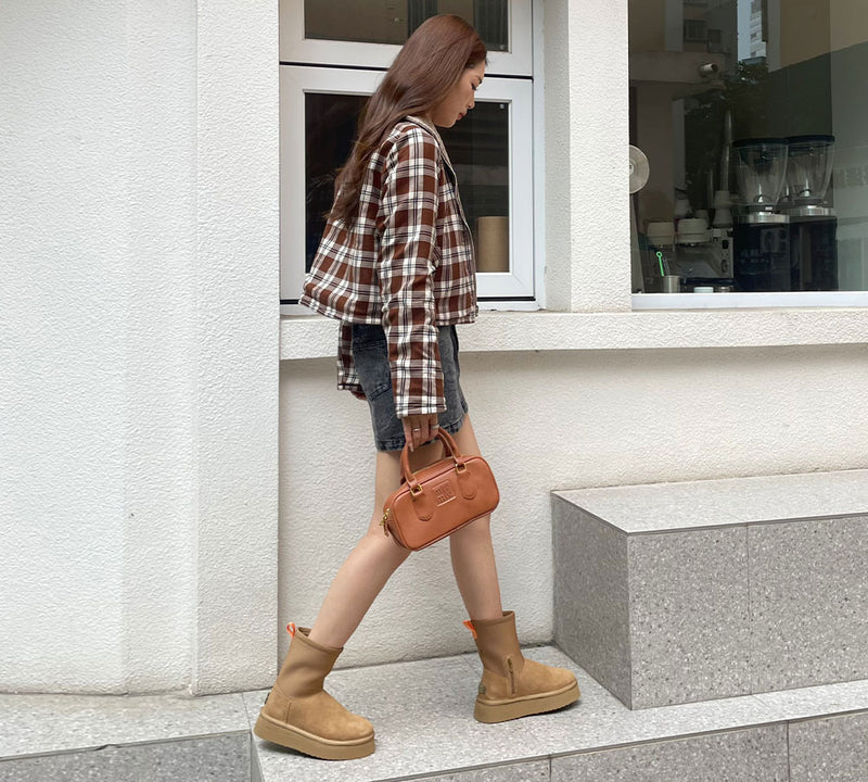 UGG EVERAU® UGG Boots Women Sheepskin Wool Zipper Decor Stretchy Mid Calf Platform Ethel