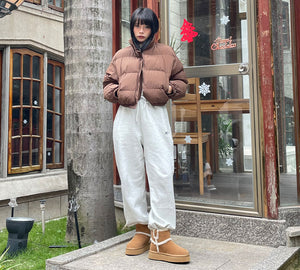 EVERAU® UGG Boots Women Sheepskin Wool Shearling Lined Ankle Platform Schunck