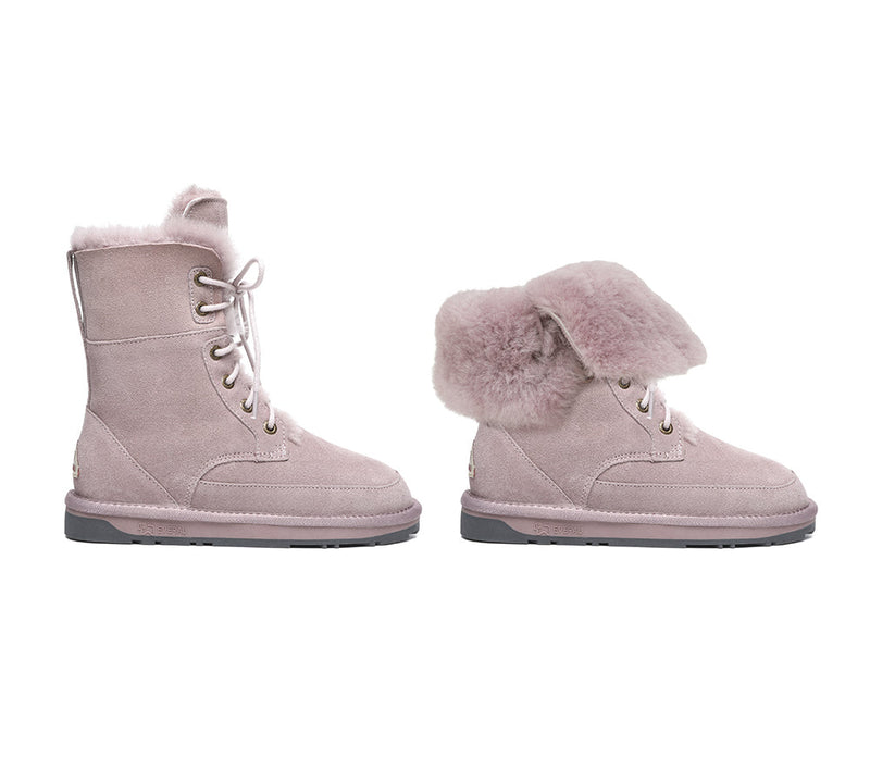 EVERAU® 2-Way Style UGG Boots Women Sheepskin Wool Lace Up Ankle Pathfinder EVERAU