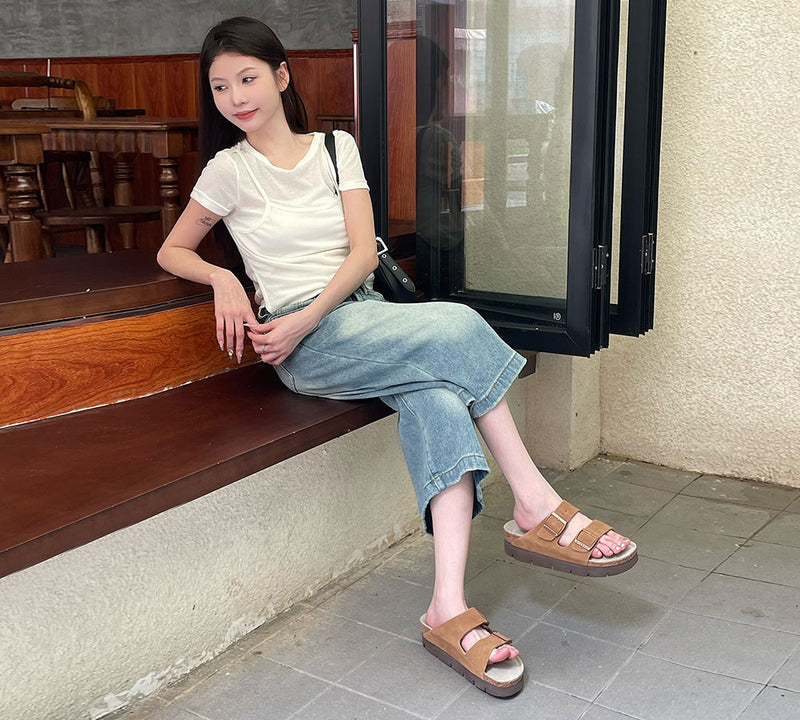 EVERAU® Adjustable Strap Slip-on Platform Summer Sandal Slides