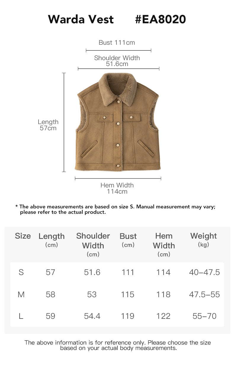 EVERAU® Fluffy  Sleeveless Vest Warda size chart