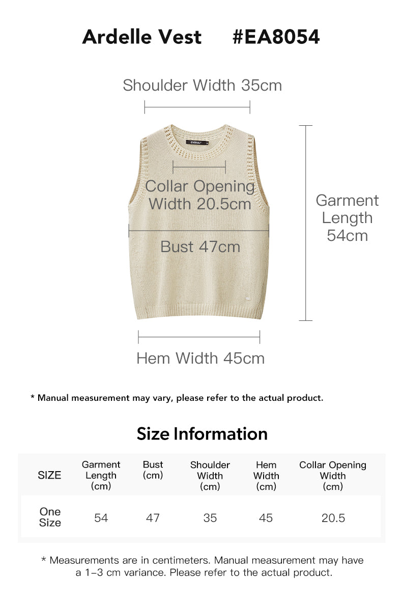 EVERAU® Women Vest Ardelle size chart