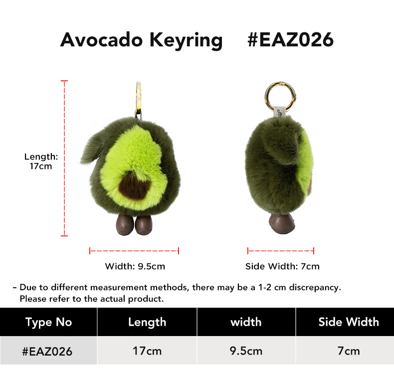EVERAU® Fluffy Avocado Keyring size chart