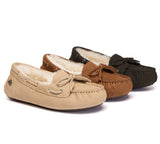 EVERAU® UGG Slippers Women Sheepskin Wool Bow Moccasins Pommie EVERAU