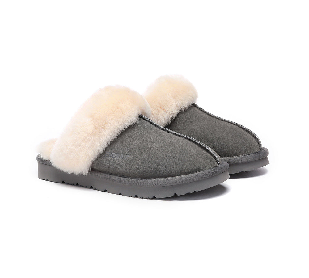 EVERAU® UGG Slippers Sheepskin Wool Suede Scuff Muffin - UGG EXPRESS