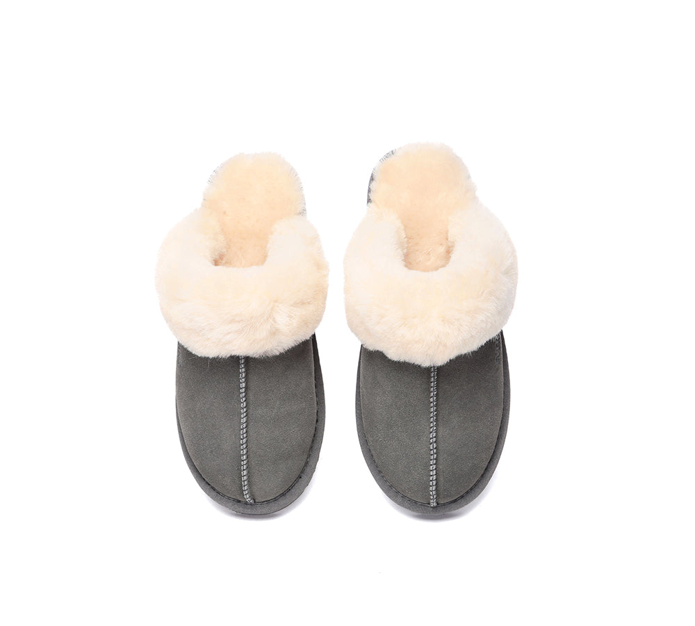 EVERAU® UGG Slippers Sheepskin Wool Suede Scuff Muffin - UGG EXPRESS
