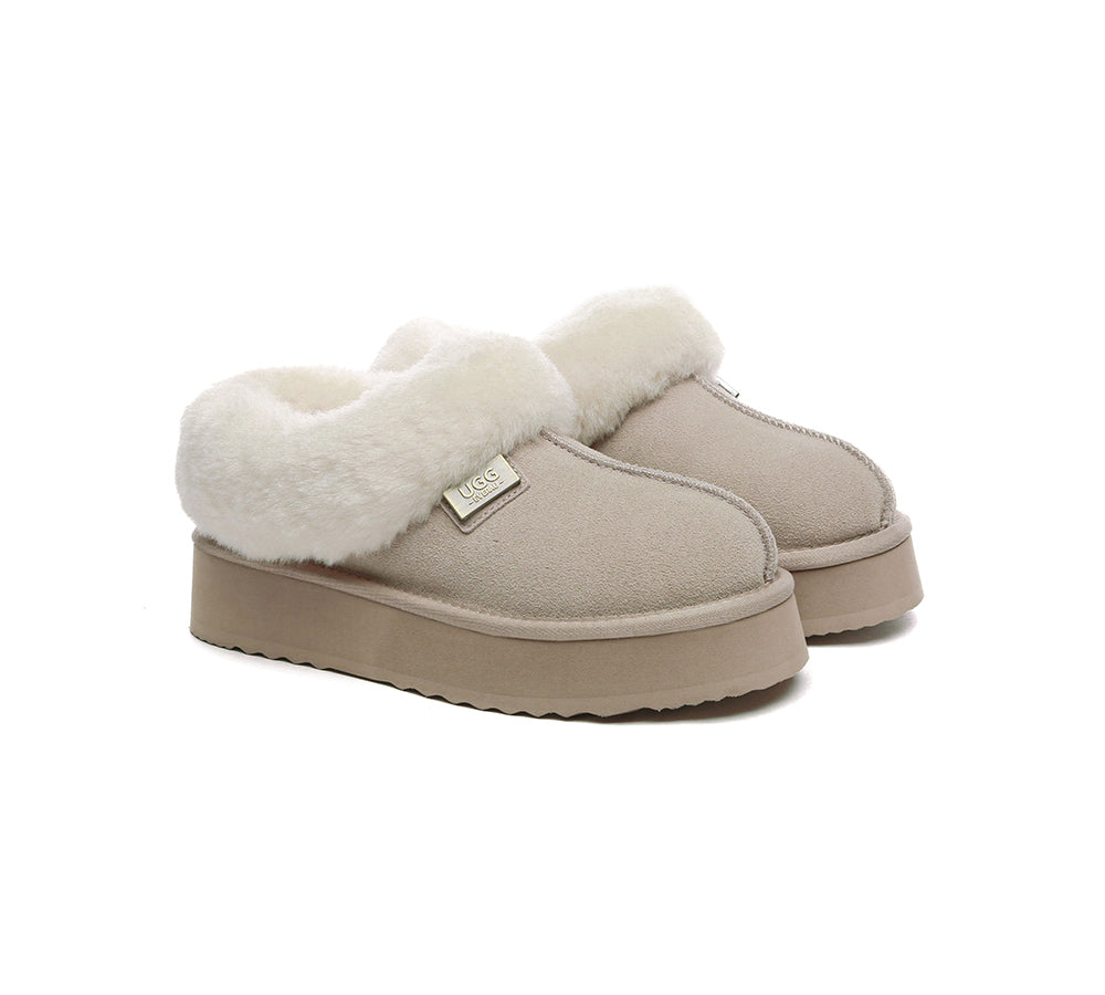 UGG EVERAU® UGG Slippers Women Sheepskin Wool Collar Ankle Platform Gabri - UGG EXPRESS