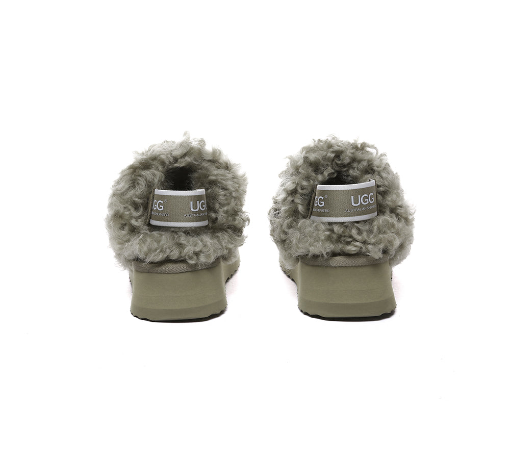 AUSTRALIAN SHEPHERD?? UGG Slippers Women Removable Wool Strap Slingback Platform Waffle Curly - UGG EXPRESS