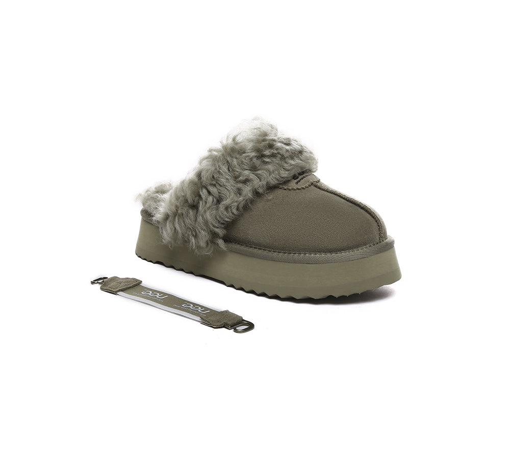 AUSTRALIAN SHEPHERD?? UGG Slippers Women Removable Wool Strap Slingback Platform Waffle Curly - UGG EXPRESS