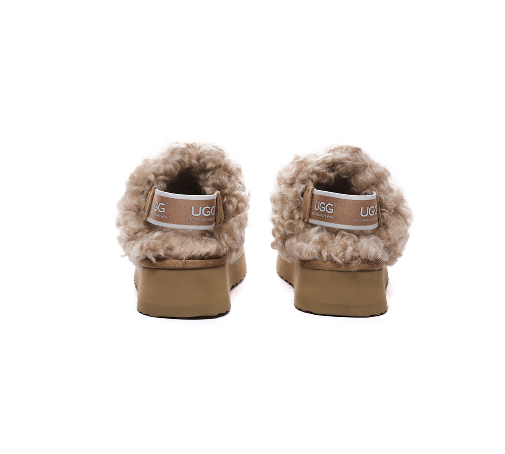 AUSTRALIAN SHEPHERD?? UGG Slippers Women Removable Wool Strap Slingback Platform Waffle Curly - UGG EXPRESS